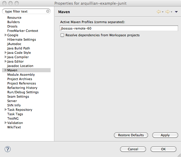 Maven settings for project