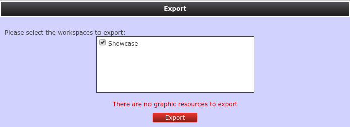 Export workspaces panel