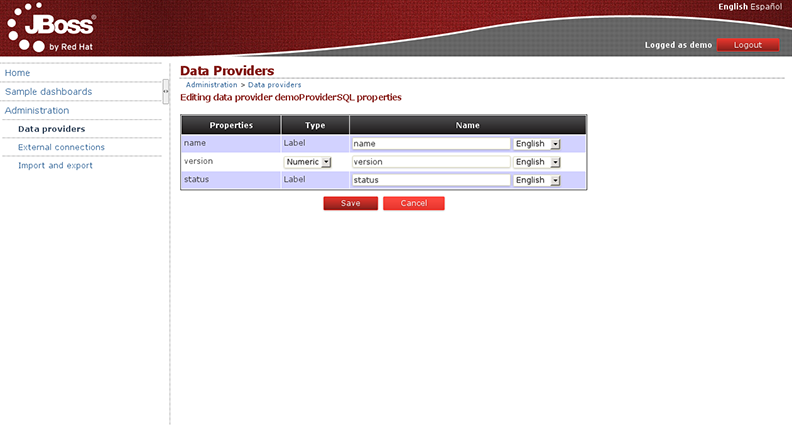 SQL provider columns configuration panel