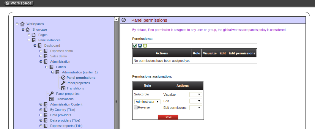 Panel permissions configuration screen