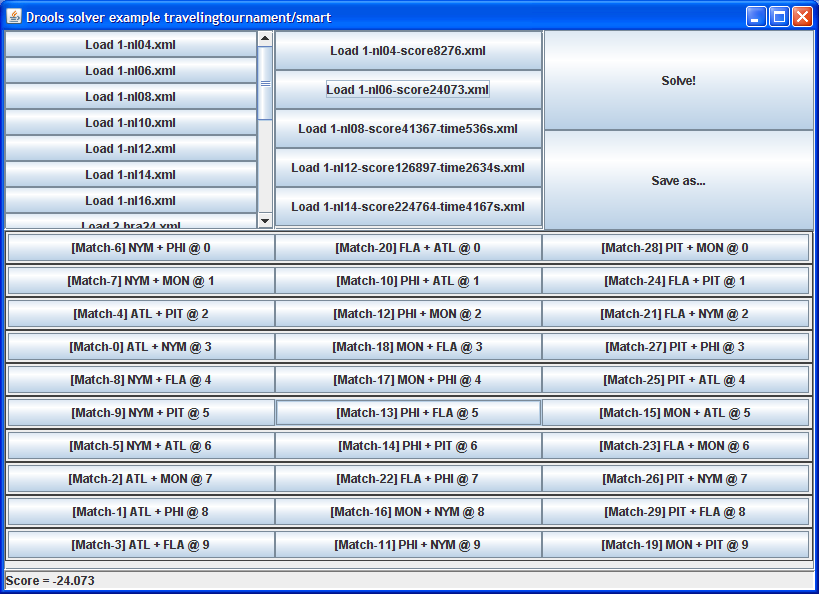 Screenshot of the traveling tournament example