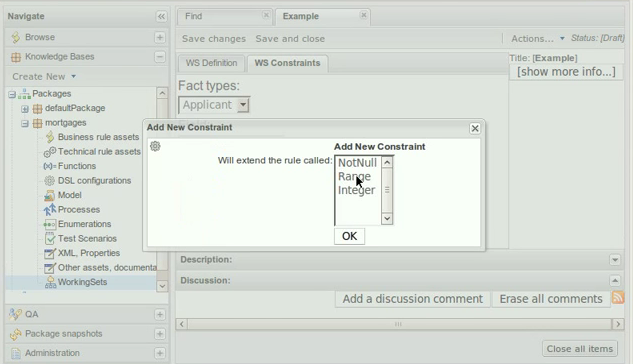 Selectng the type of field constraint