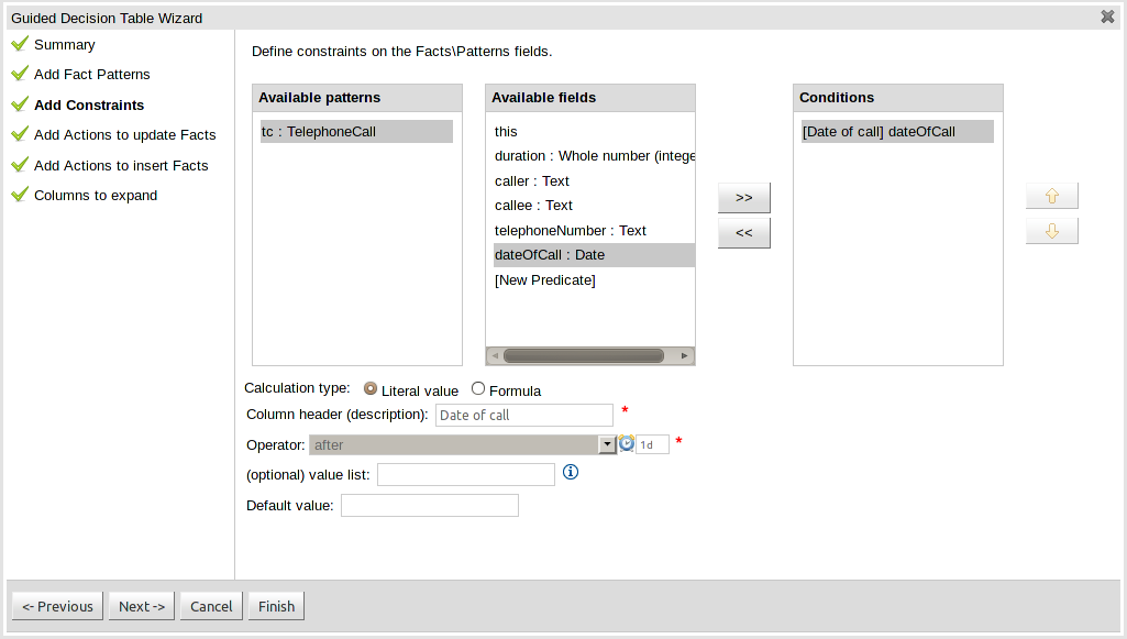 Add Constraints page