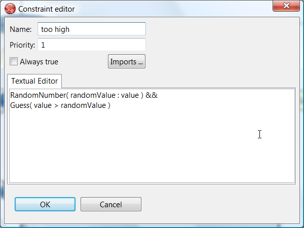 Constraint Editor for the "Guess Correct" Node: value too high