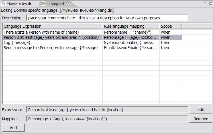 The Domain Specific Language editor