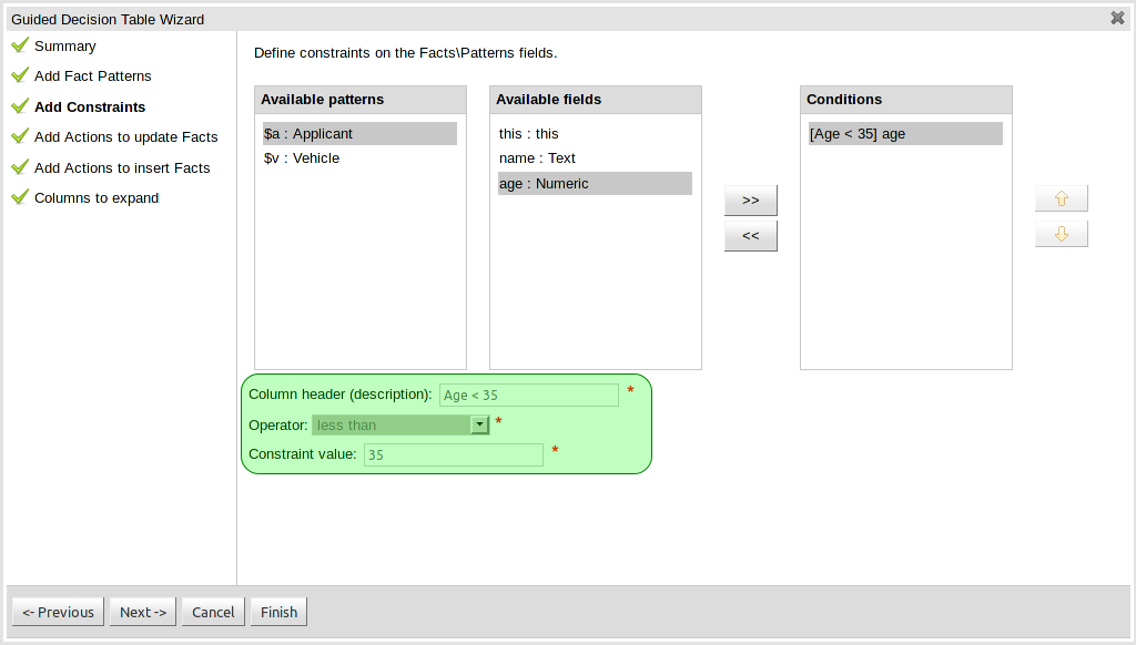 Defining Limited Entry constraints with the Wizard