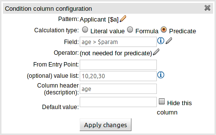 Defining a predicate with a value list