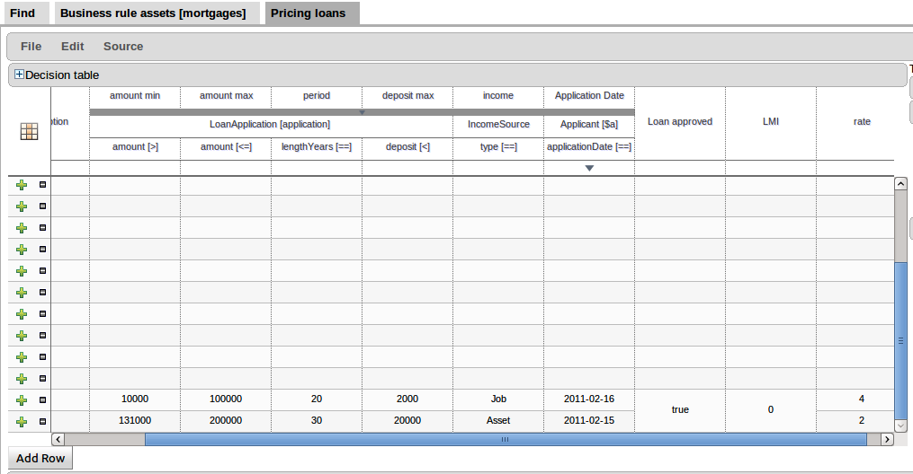 Scrolling Decision Table