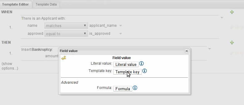 Adding a Template Key in the "THEN" Section