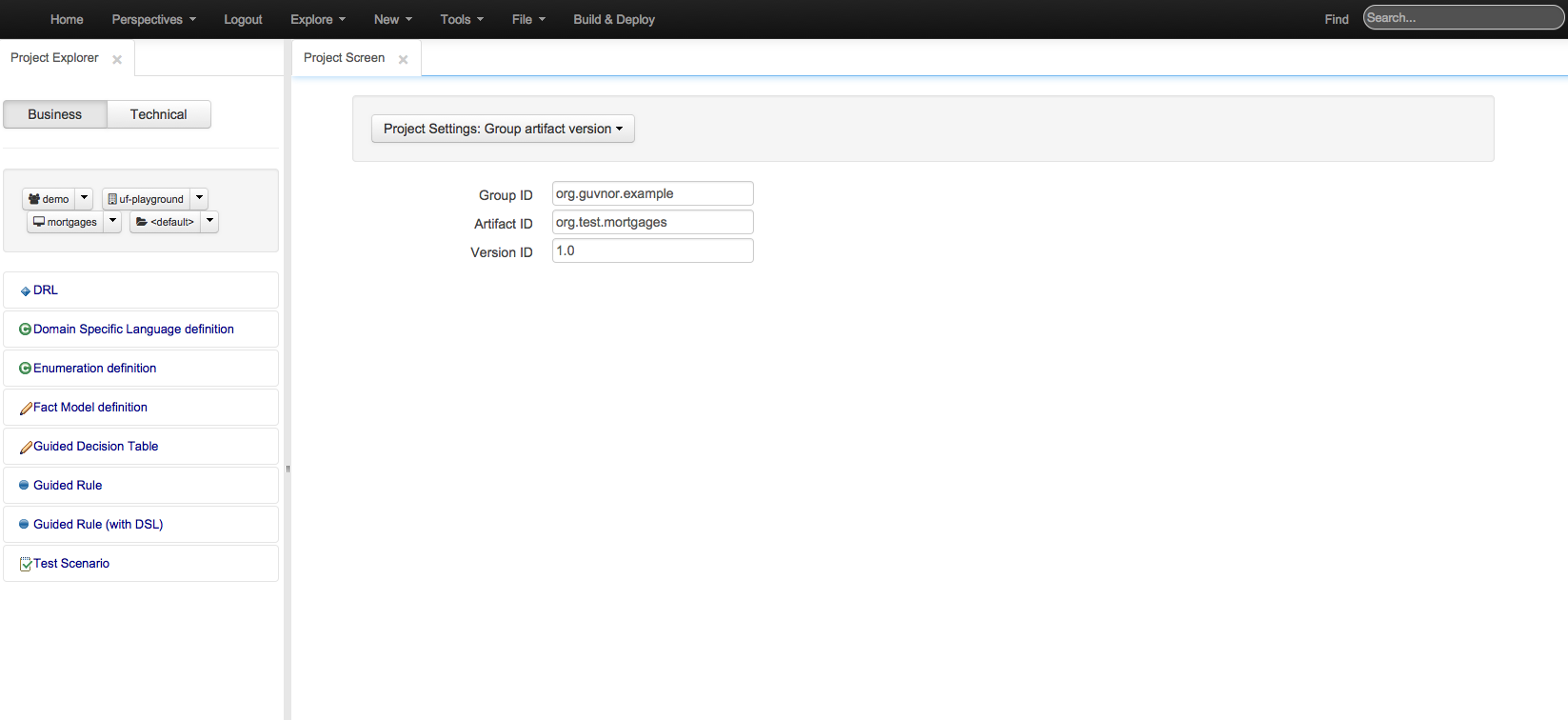 Panel for editing group, artifact and version id