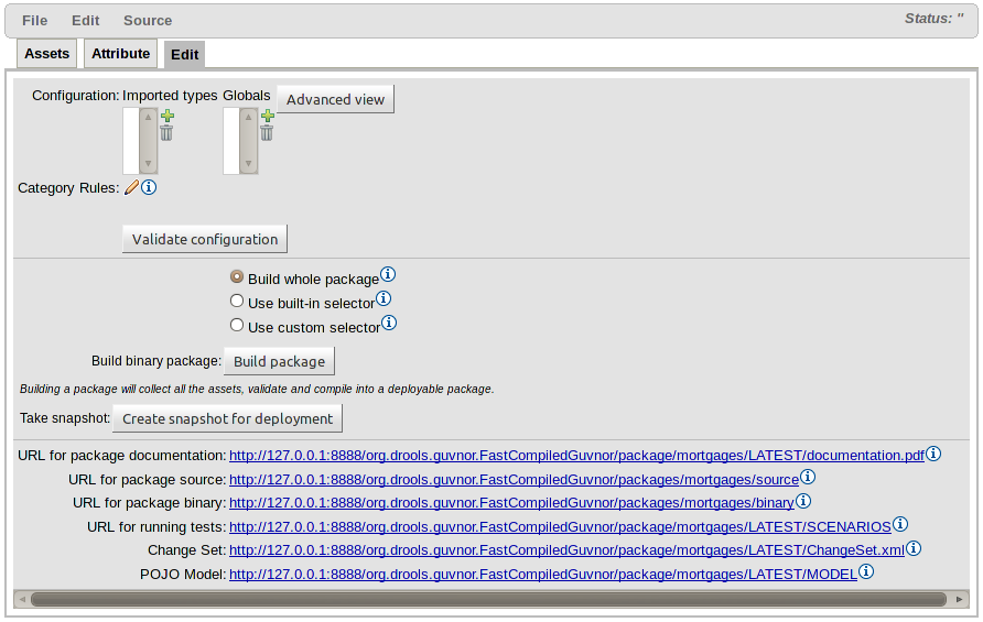 The Package Configuration screen