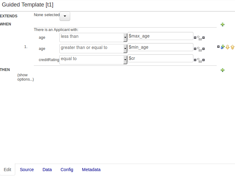 Rule template in the guided editor