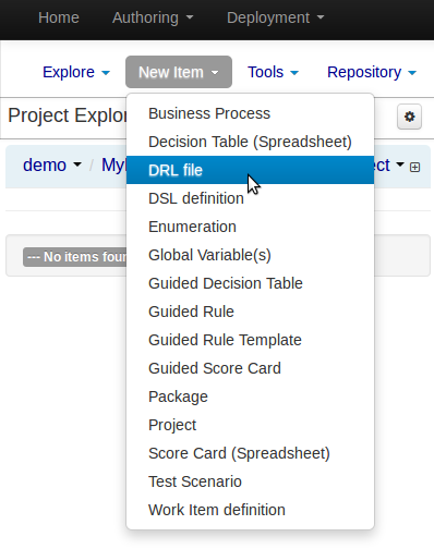 Selecting "DRL file" from the "New Item" menu