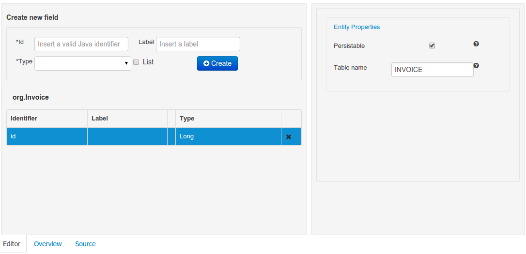 Data Object level JPA domain editor