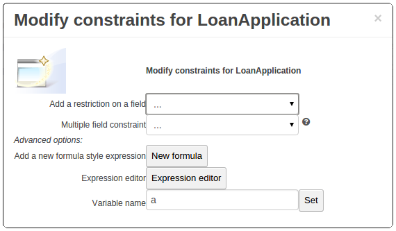 Example Guided Rule Editor popup