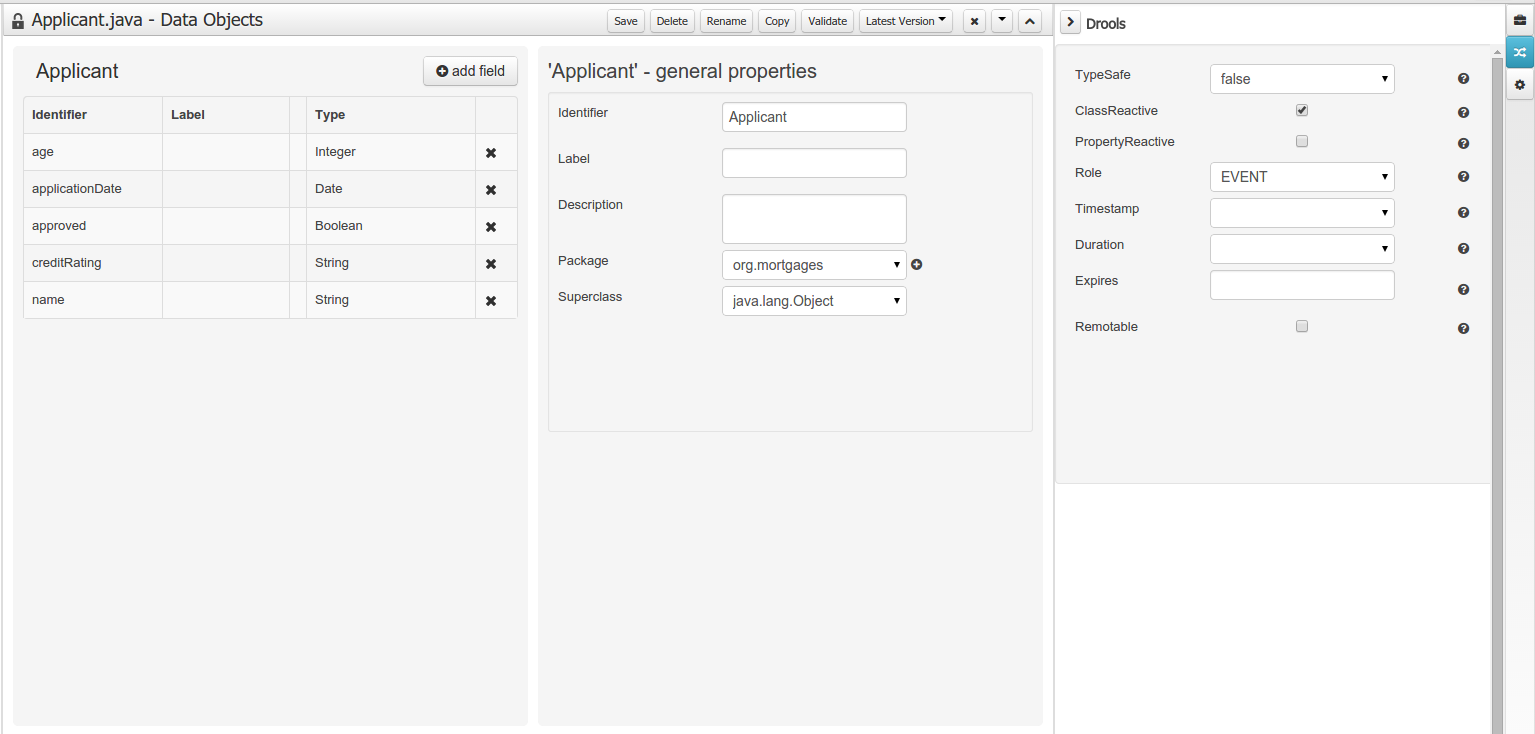 Drools and jBPM domain tool window