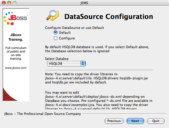 Configure the default datasource
