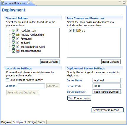 JBoss Developer Studio - jBPM Deployment View