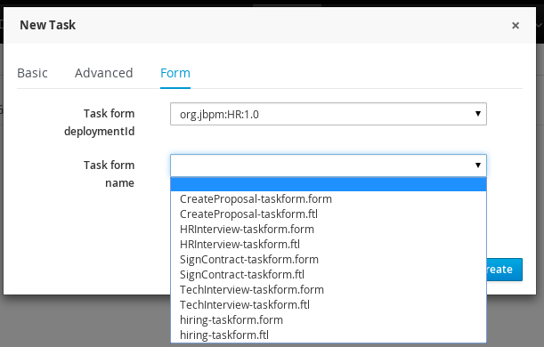 task new task form selector