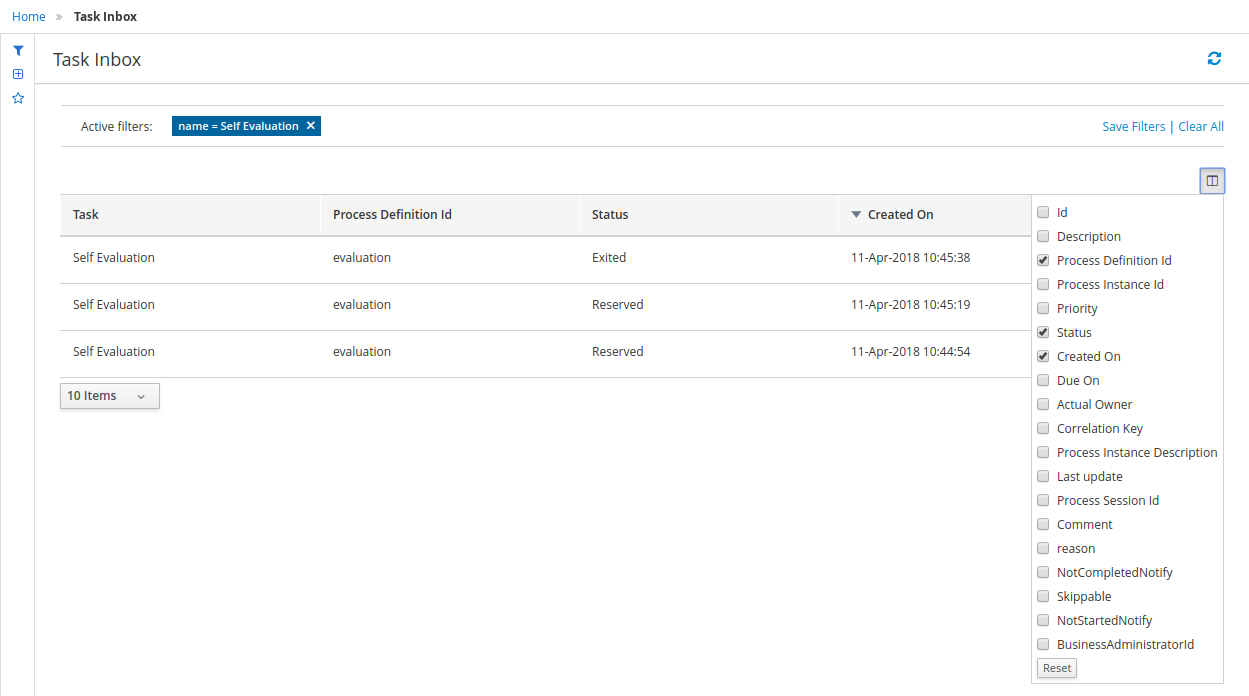 task var as columns