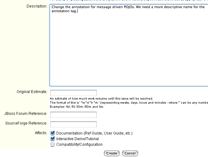 Check the "affects" boxes for a task that changes the public API