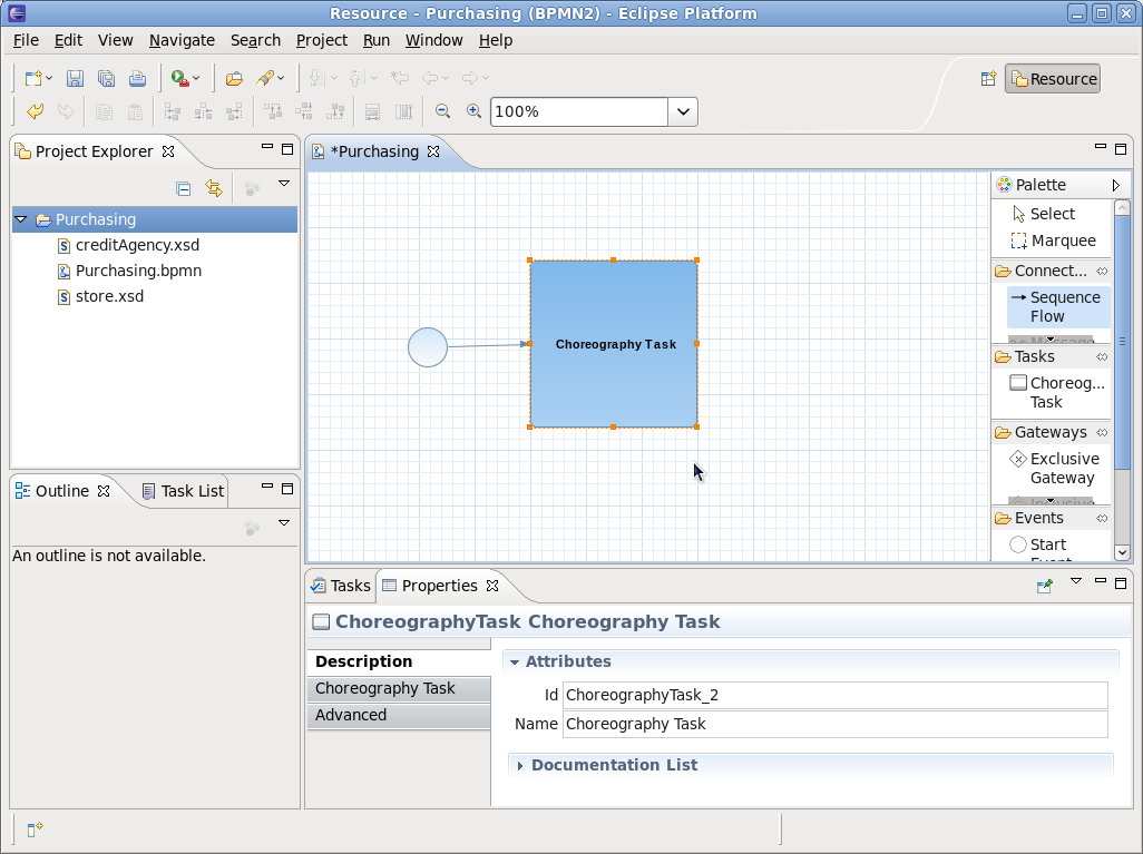 Add the first Choreography Task to the canvas