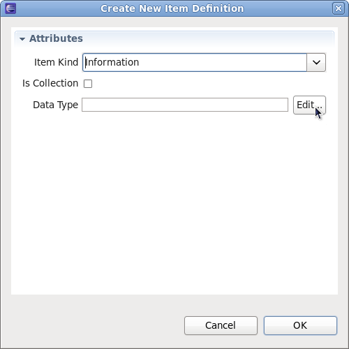 Set the data type associated with the item definition