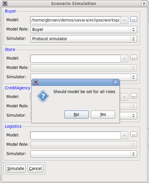 First model selected in the scenario simulation dialog