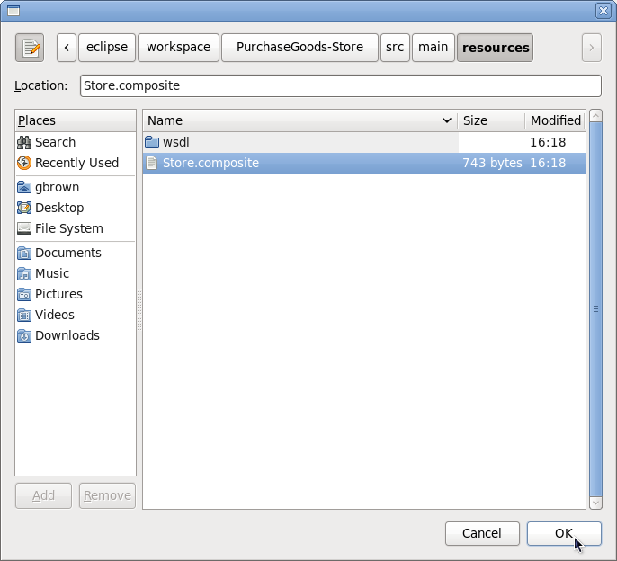 Dialog for selecting the SCA composite