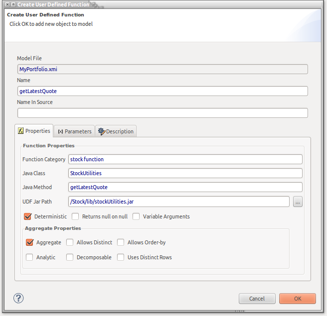 Create Relational User Defined Fuction Dialog