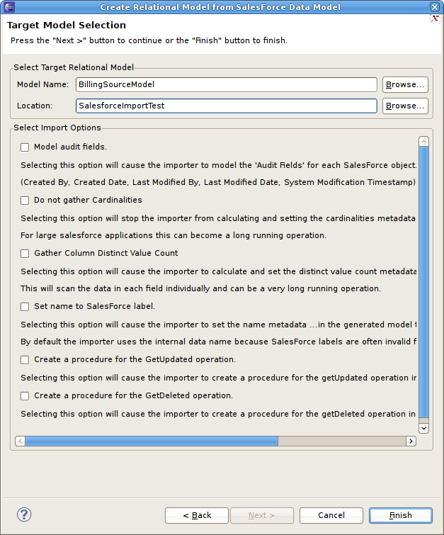 Target Model Selection Dialog