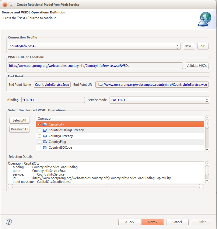 Source and WSDL Operations Definition