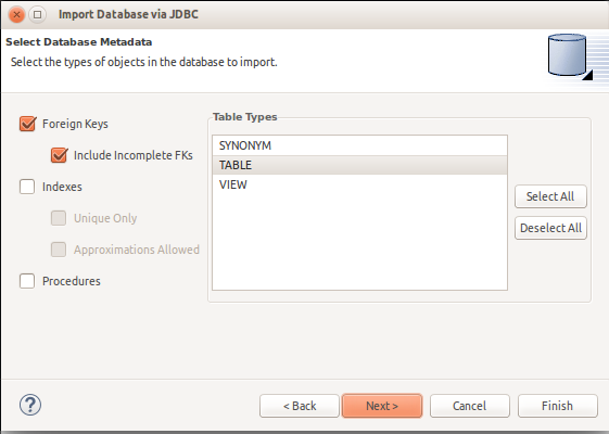 Select Database Metadata Dialog