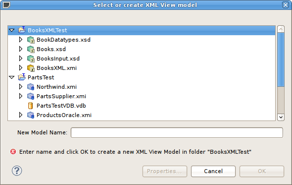 Select or Create XML View Model Dialog
