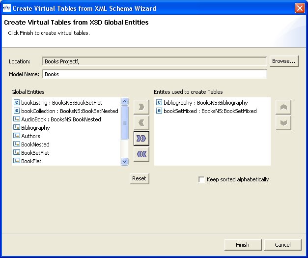 Create Virtual Tables From XML Schema Dialog