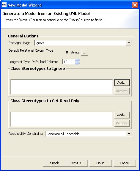 UML Generation Options Dialog