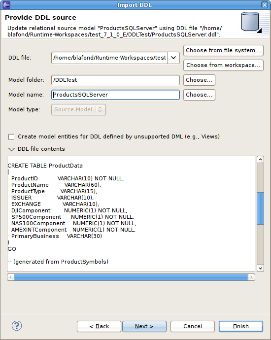 DDL Import Options