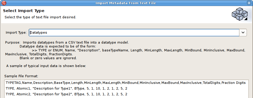 Select Import Type - Datatypes