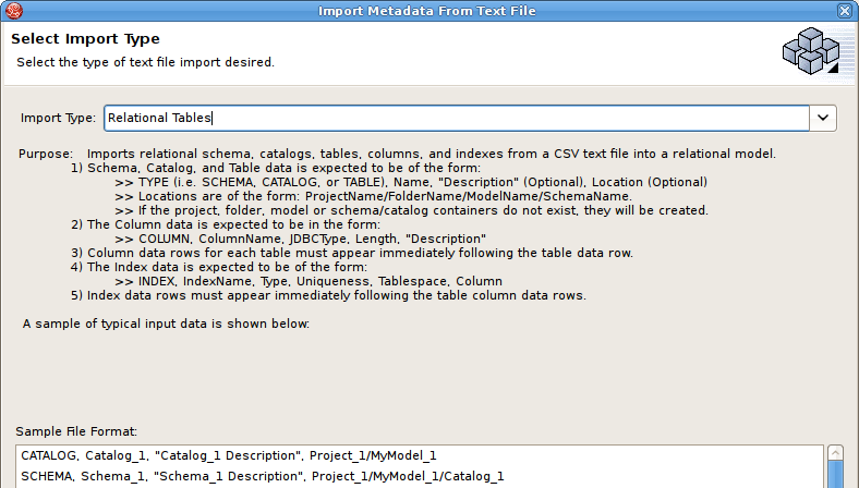 Select Import Type - Relational Tables