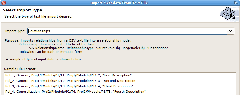 Select Import Type - Relationships