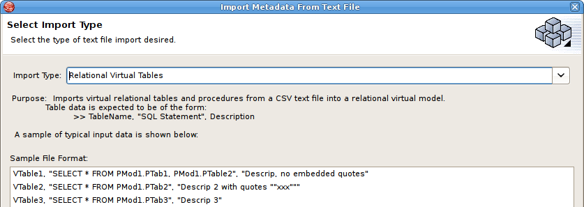 Select Import Type - Relational Virtual Tables