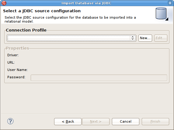 Select JDBC Source Configuration Dialog