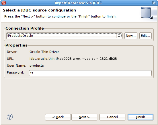 Select JDBC Source Configuration Dialog