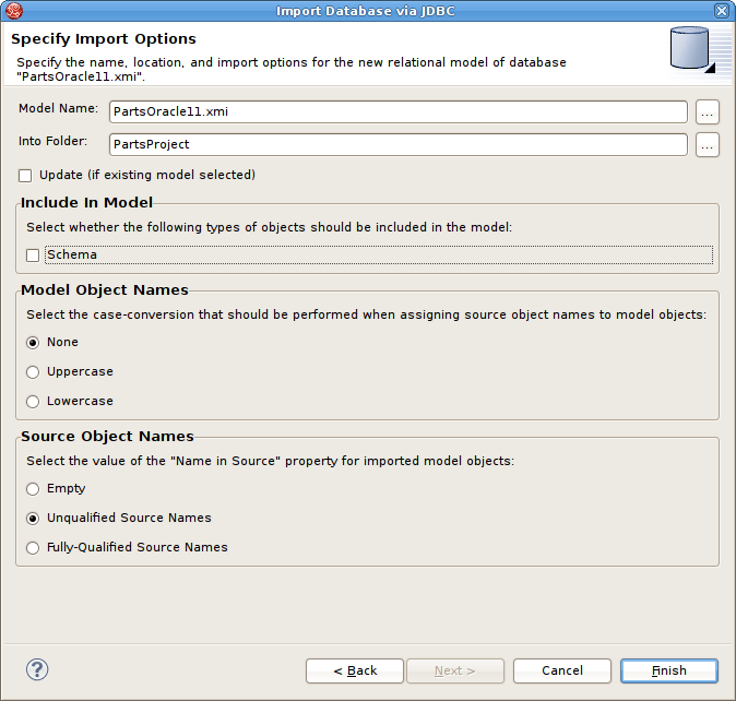 Specify Import Options Dialog