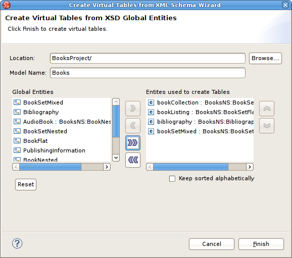 Create Virtual Tables From XML Schema Dialog