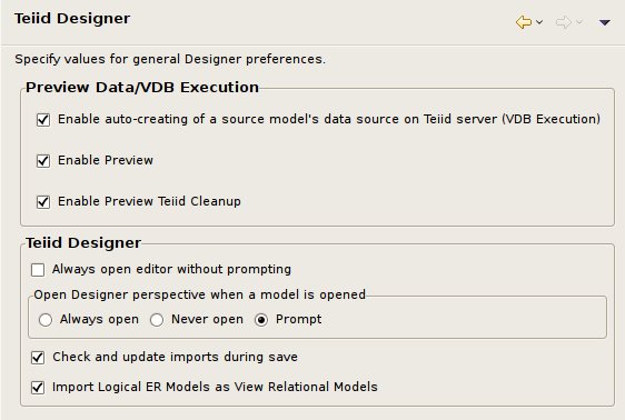 General Teiid Designer Preferences Panel