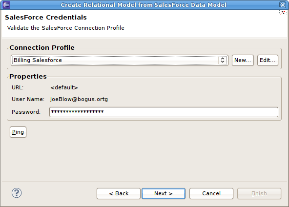 Select Salesforce Credentials Dialog