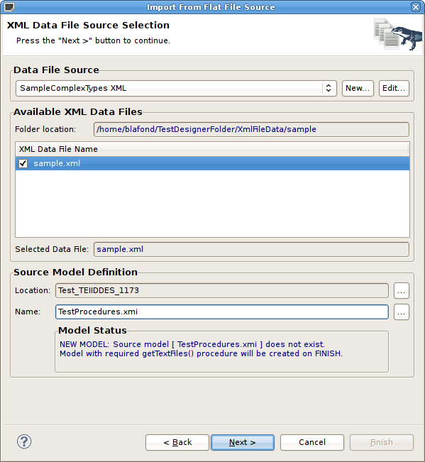 XML Data File Source Selection Page