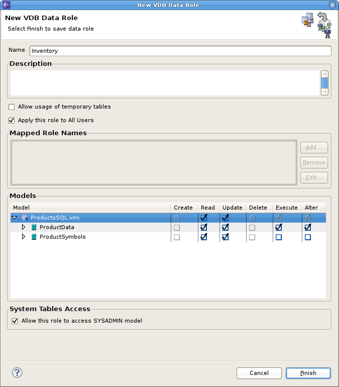 VDB Data Roles Tab