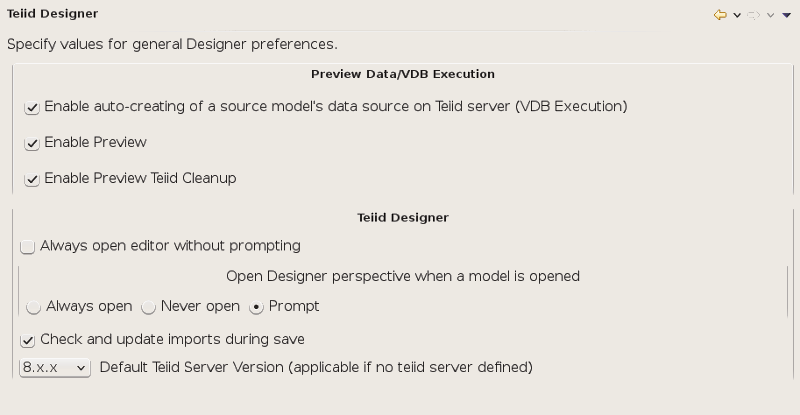 General Teiid Designer Preferences Panel